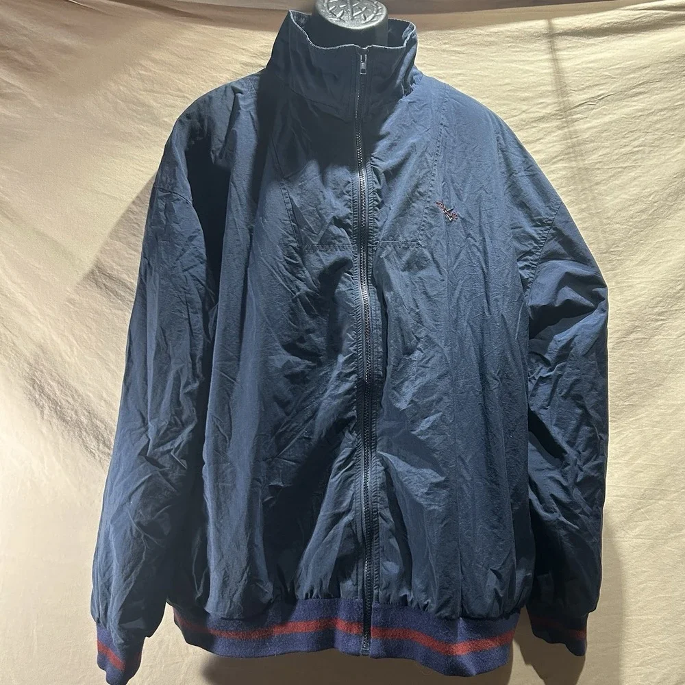Vintage Eagle Golf Mens XXL Nylon Windbreaker Jacket Navy Blue Red Striped